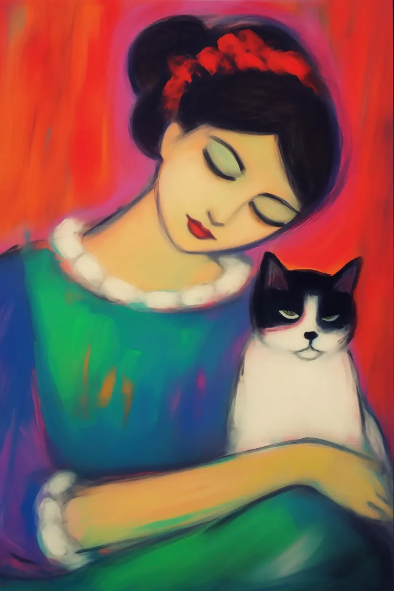 Donna colorata con gatto | pastello a olio pannello forex da Autofocus
