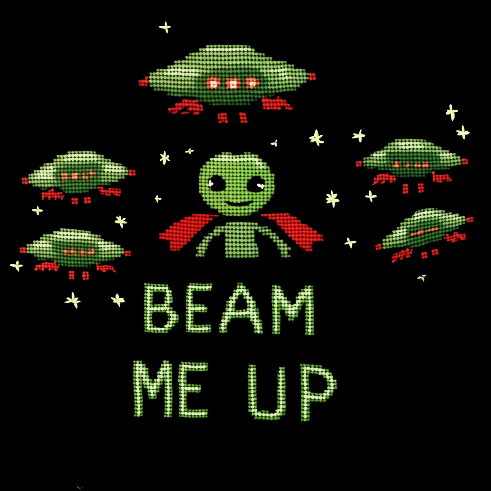 Beam Me Up | Ricamo di alieni poster con telaio in plastica da Autofocus