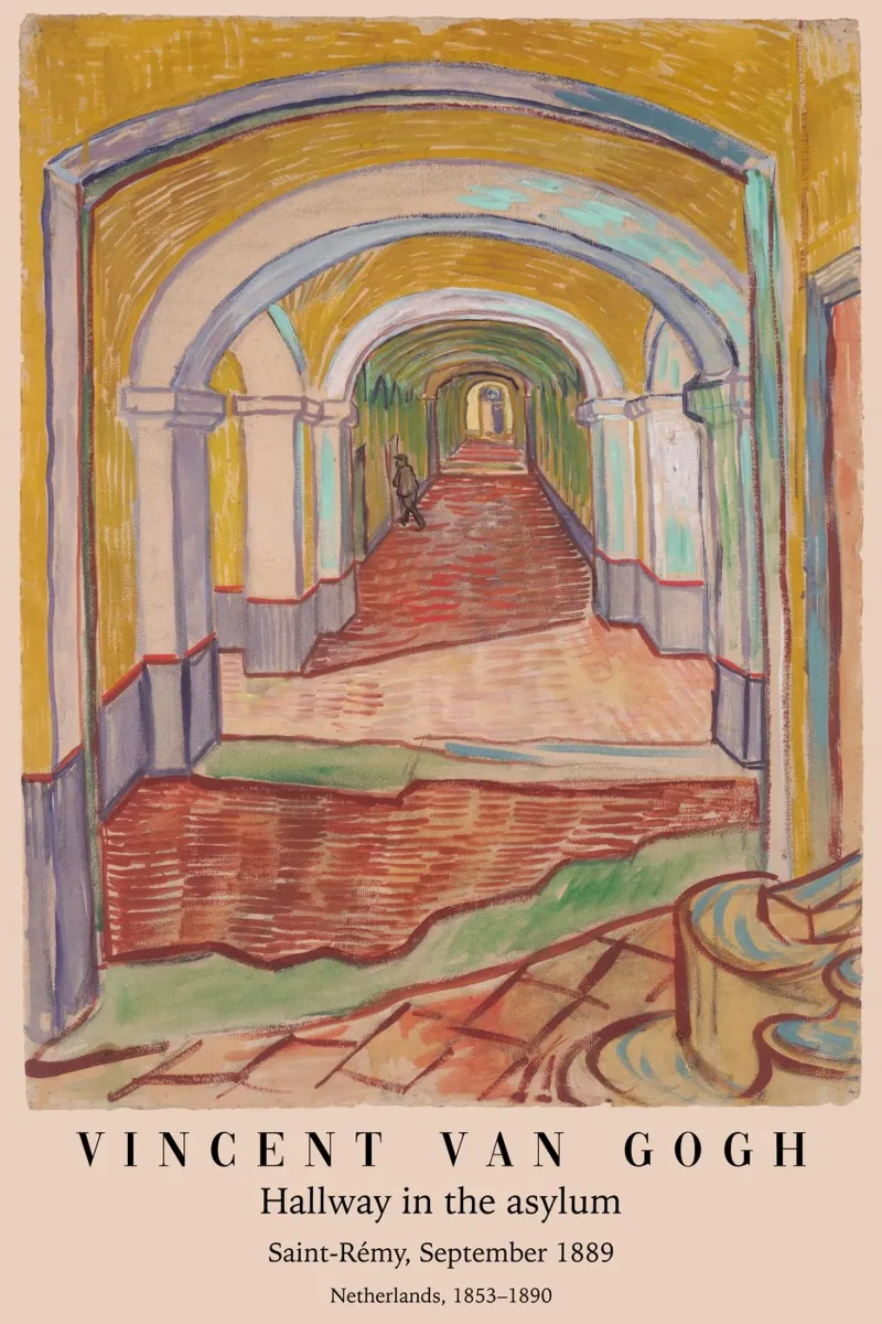 van Gogh - Corridoio del manicomio tela con Cornice a cassetta da Carinaprint
