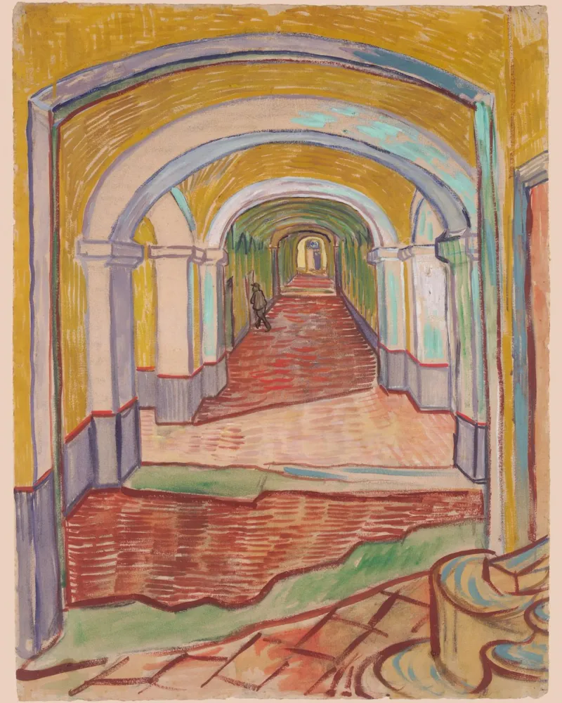corridoio di van Gogh nel manicomio tela con Cornice a cassetta da Carinaprint