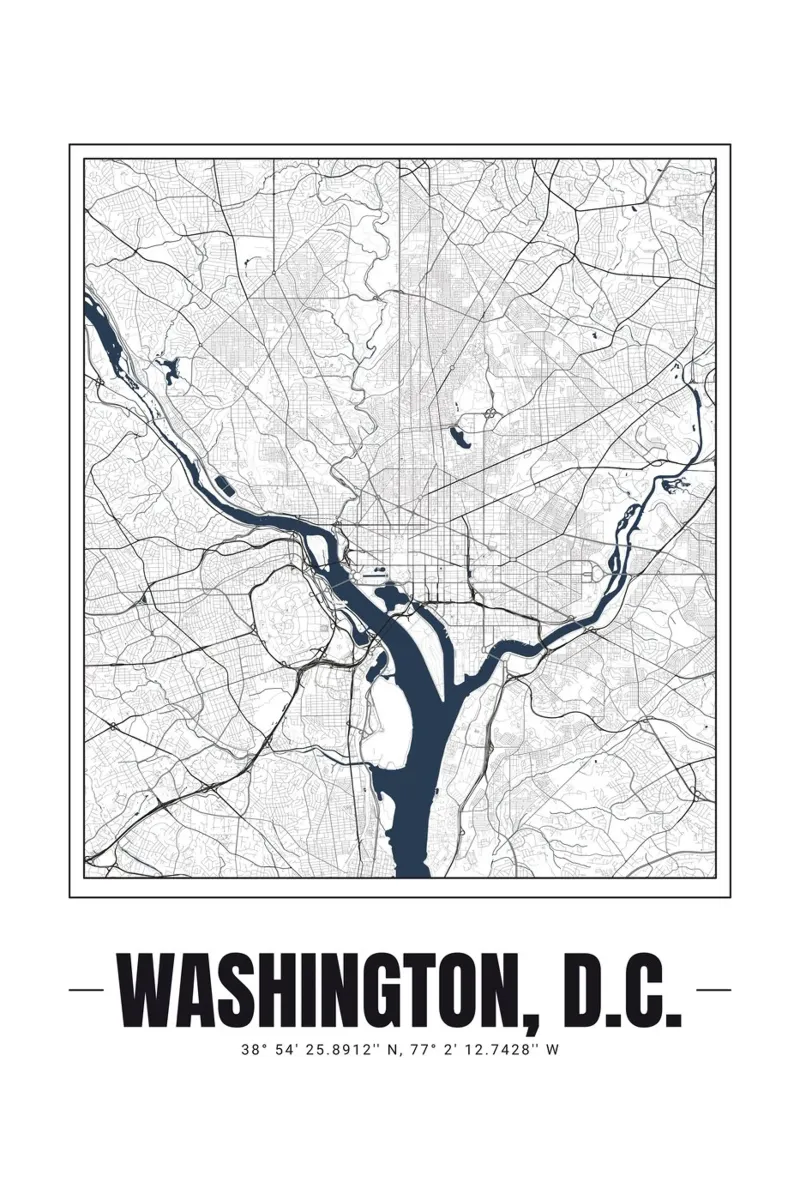 Minimalist Washington D.C. Map – Modern Decorative Art canvas with Floater frame by Ben & Clo creations