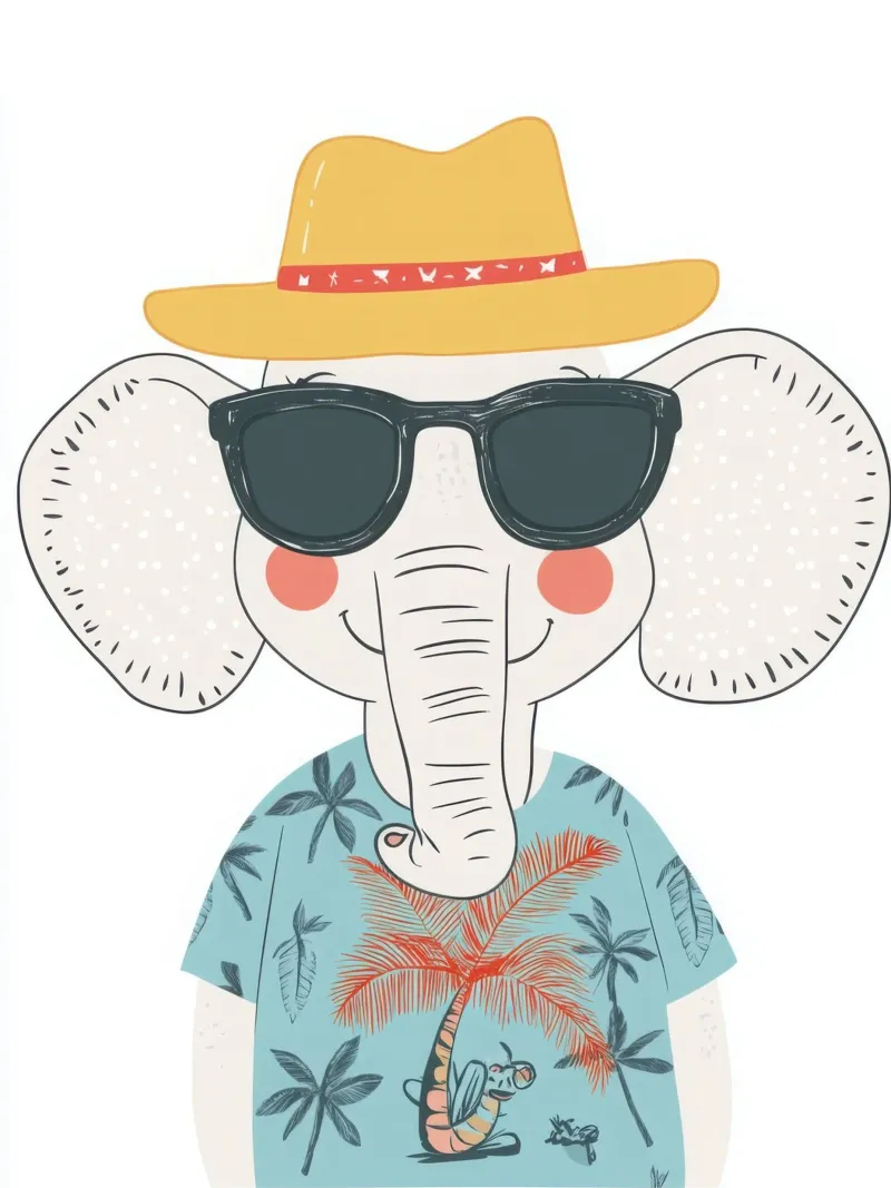 L'elefante in vacanza poster con telaio in legno da So Cute Land - Affiches et posters