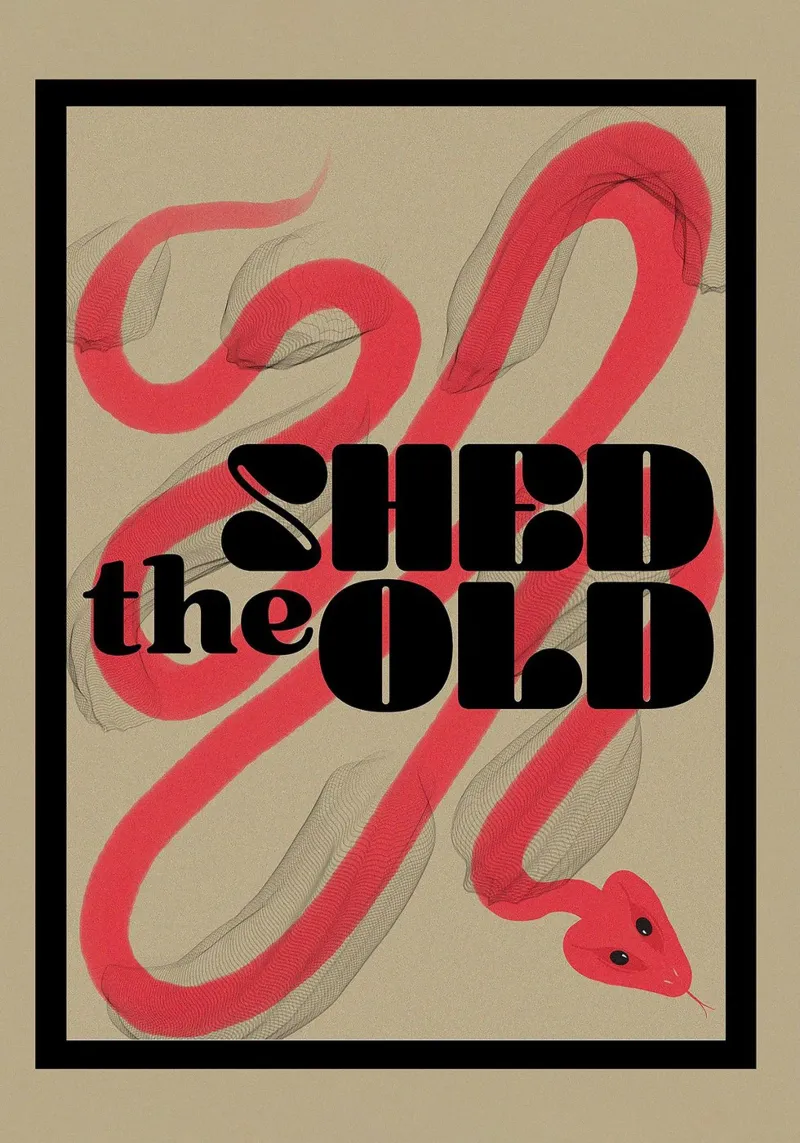 Se débarrasser du vieux - Red Snake Illustration poster avec cadre en aluminium de Lisa Jureczko Arts Illustration