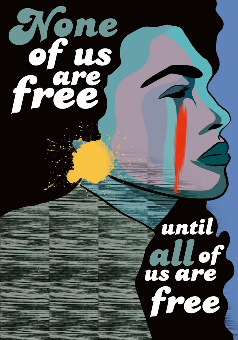 Ninguno de nosotros será libre hasta que todos lo seamos - mujer poster con marco de plástico de Lisa Jureczko Arts Illustration