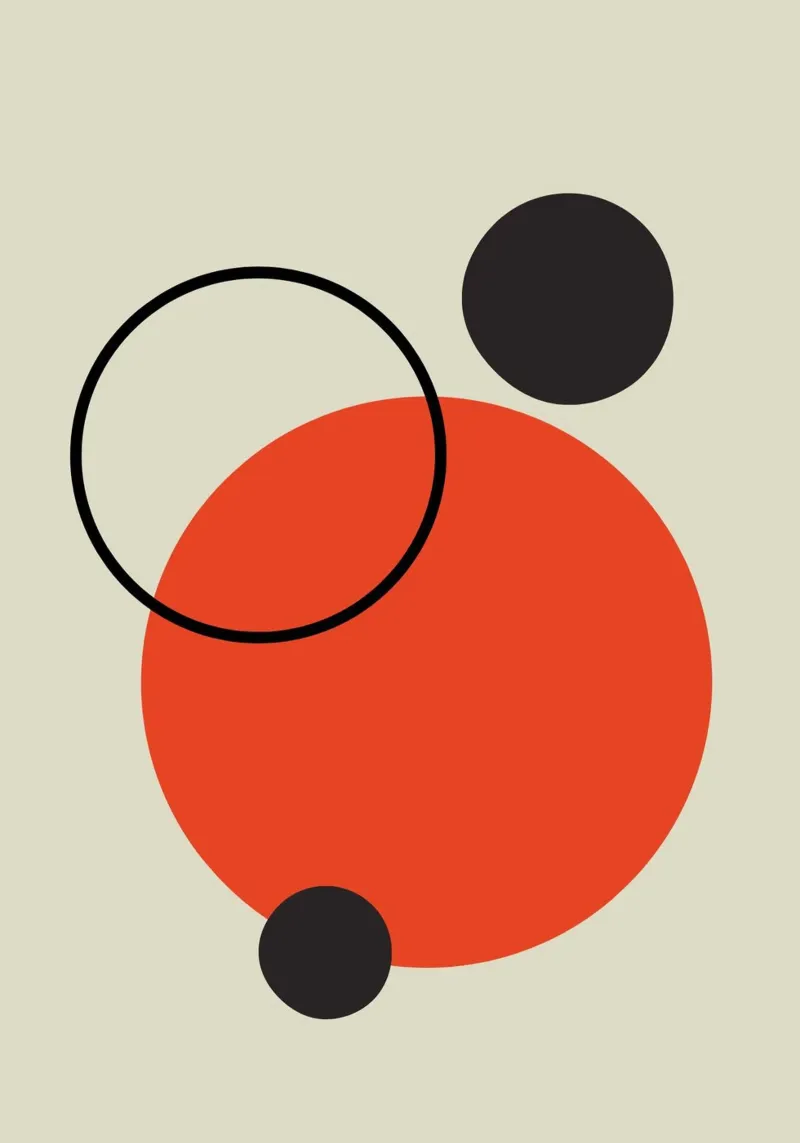 Abstract design of circles in red, beige and black canvas by Lisa Jureczko Arts Illustration