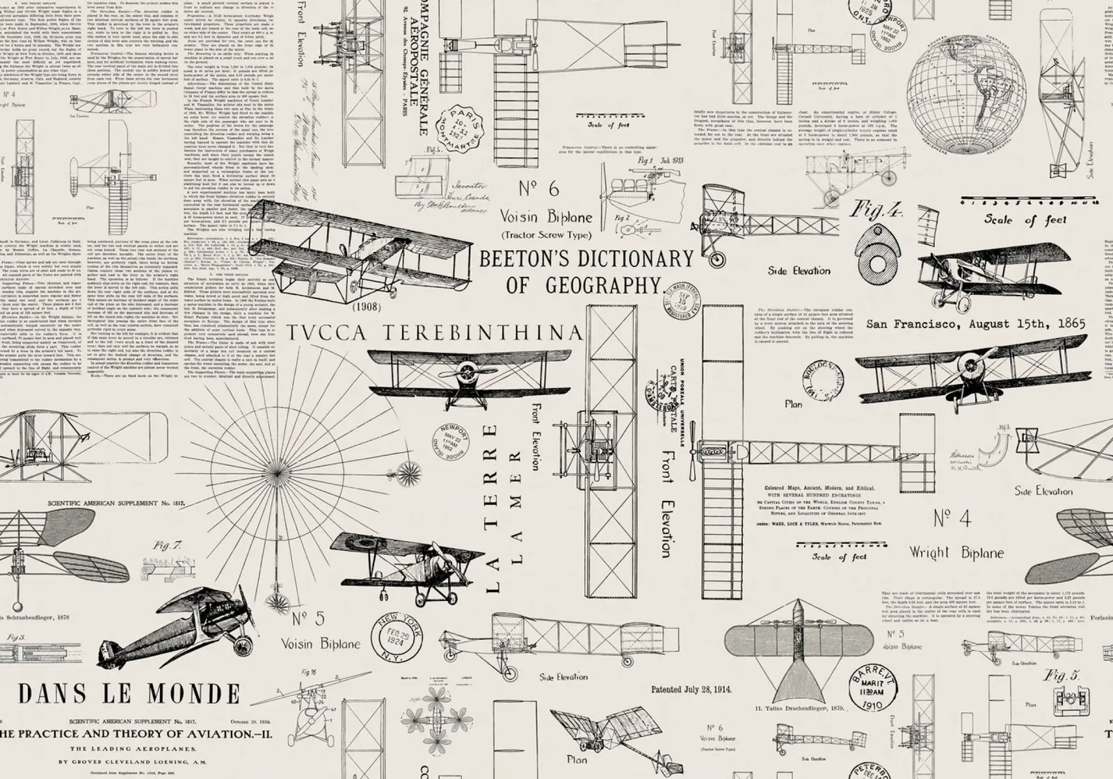 Historic Aviation Collage Art poster with wooden frame by Andrea Haase Vintage World