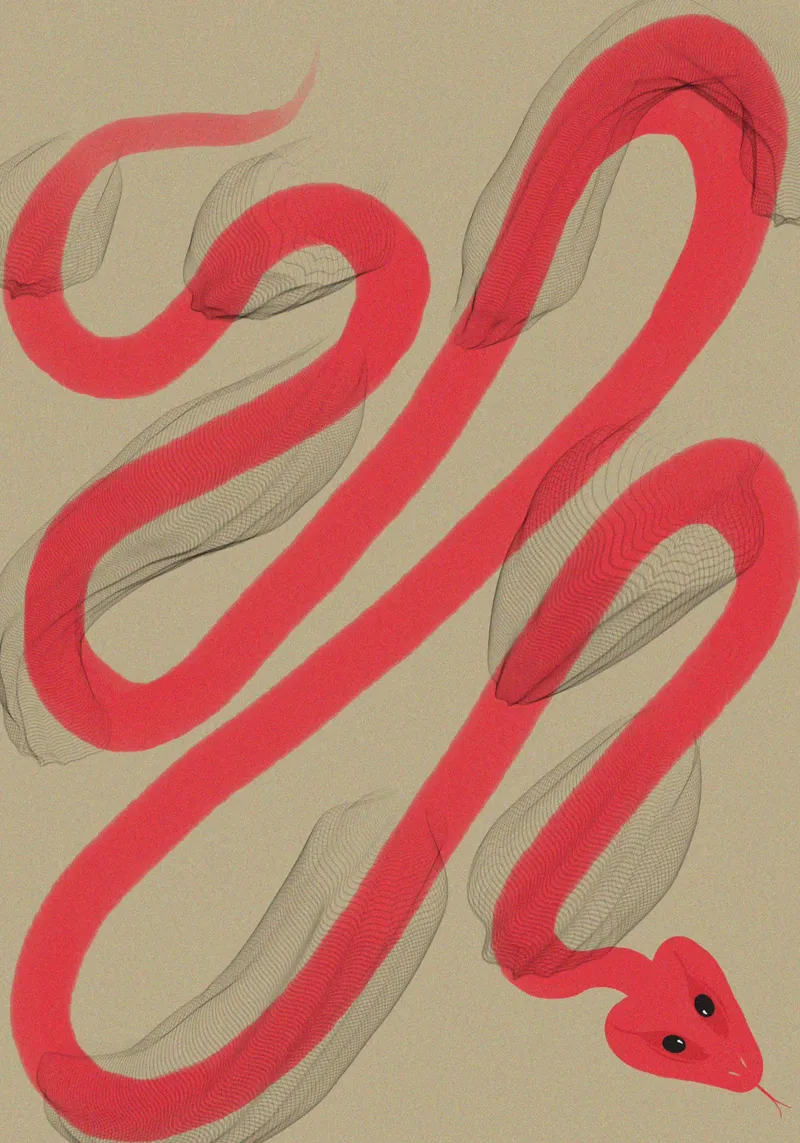 Illustrazione del serpente rosso che si libera della pelle pellicola backlit da Lisa Jureczko Arts Illustration