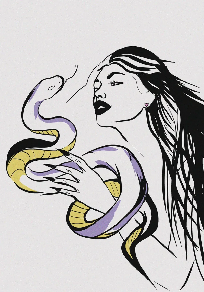 Donna con serpente alluminio dibond da Lisa Jureczko Arts Illustration