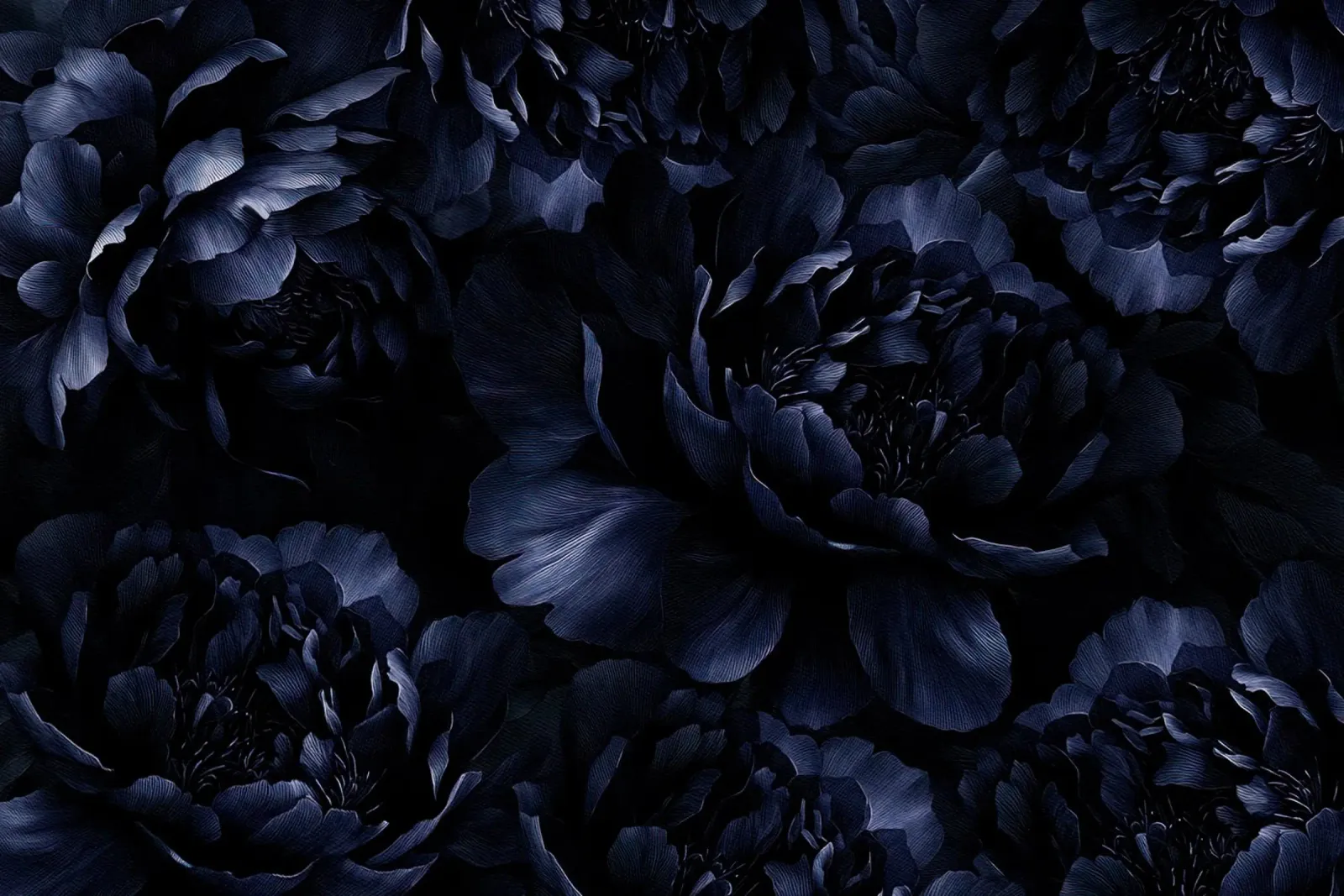 Giardino di peonie in velluto nero blu scuro alluminio dibond da Flower Garden - Uta Naumann
