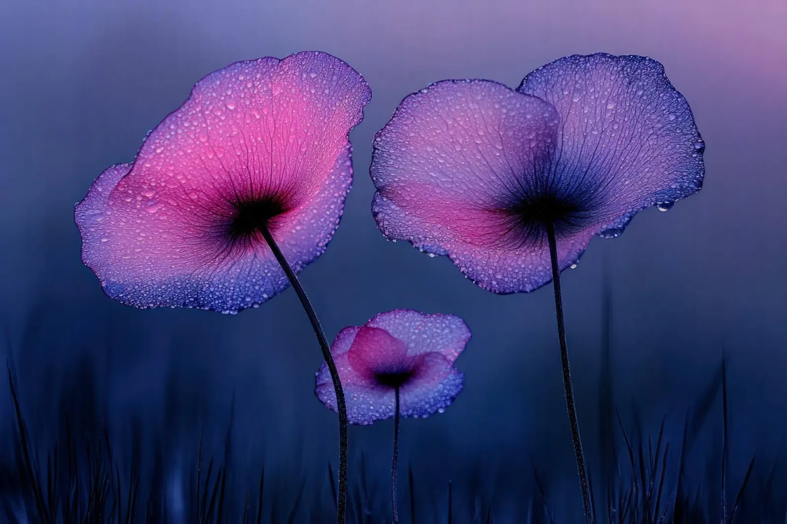papaveri viola eterei con gocce di pioggia pellicola backlit da Flower Garden - Uta Naumann