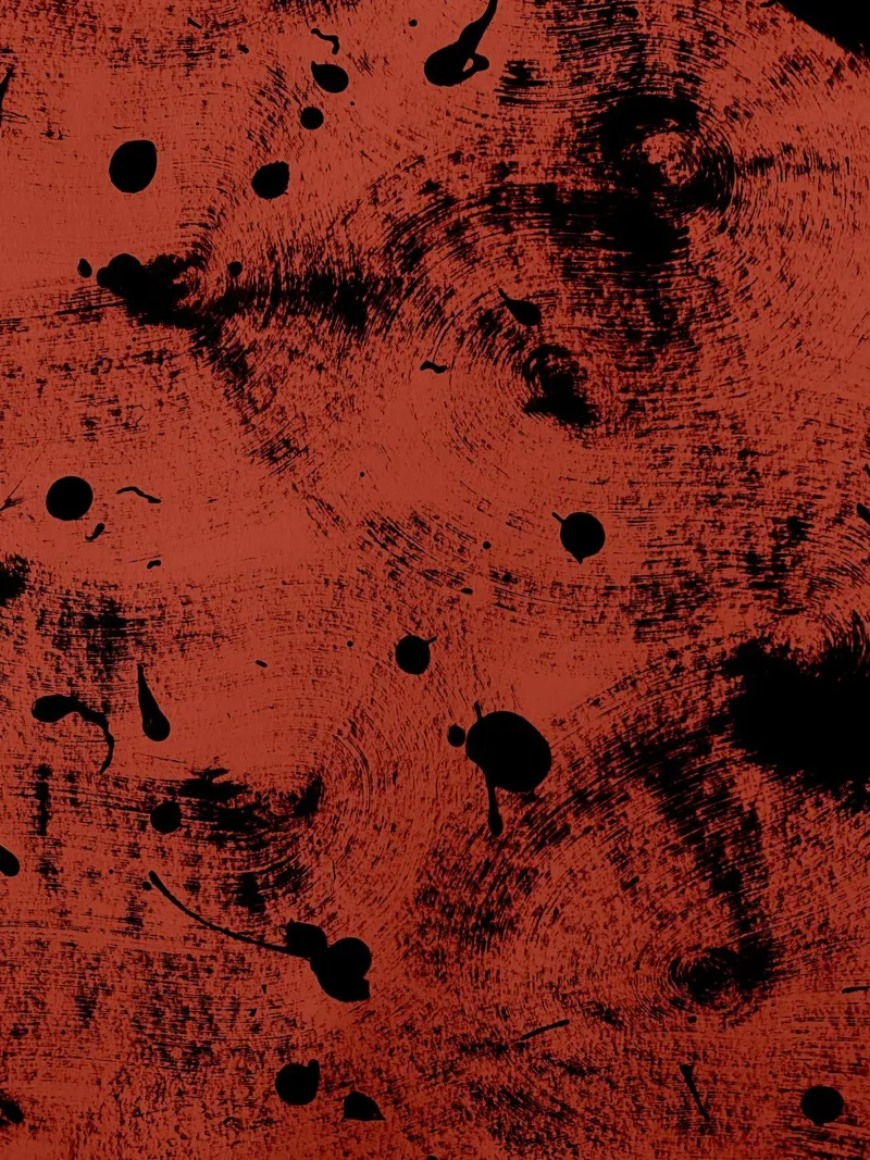 Black splashes of paint on a dark red background canvas by Lisa Jureczko Arts Illustration