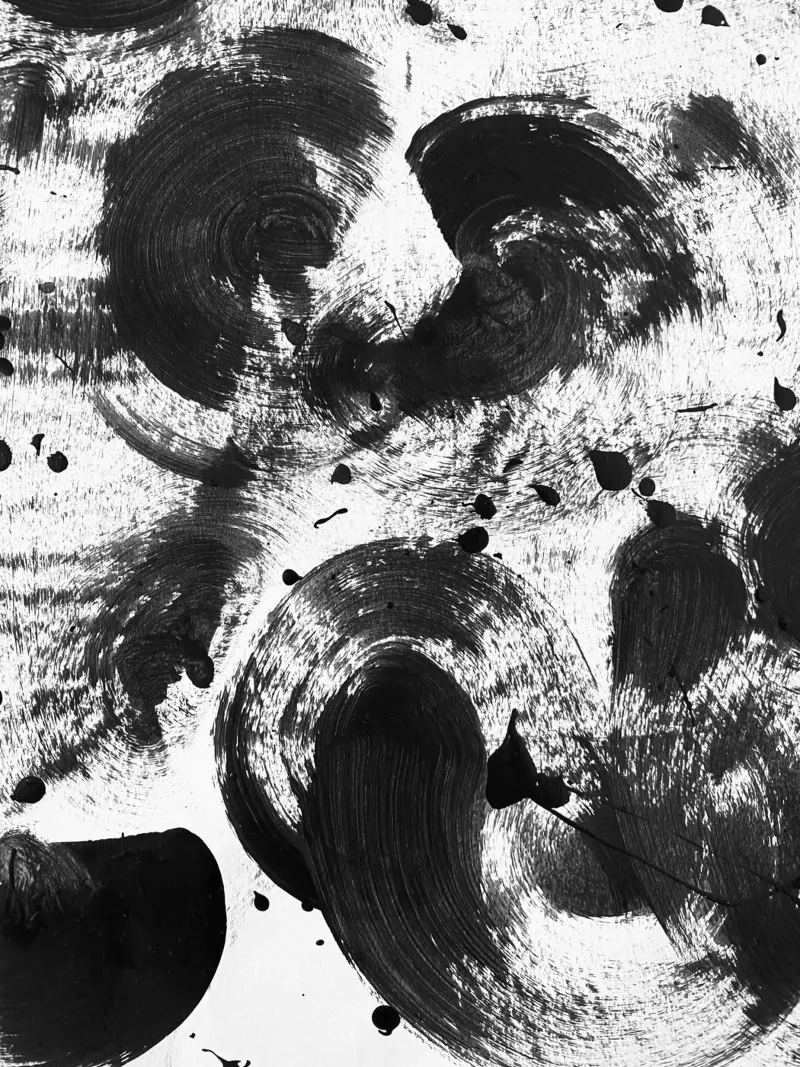 Schizzi di vernice nera su sfondo bianco II pellicola backlit da Lisa Jureczko Arts Illustration