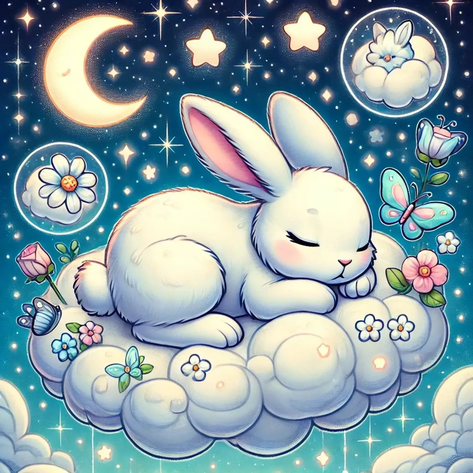 Dreamy Bunny on a Cloud hahnemühle by FluffyToons