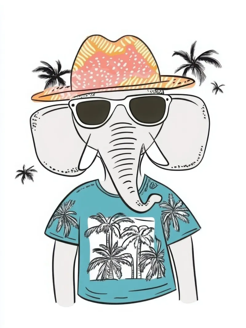 The Elephant on Tropical Holiday poster with plastic frame by So Cute Land - Affiches et posters