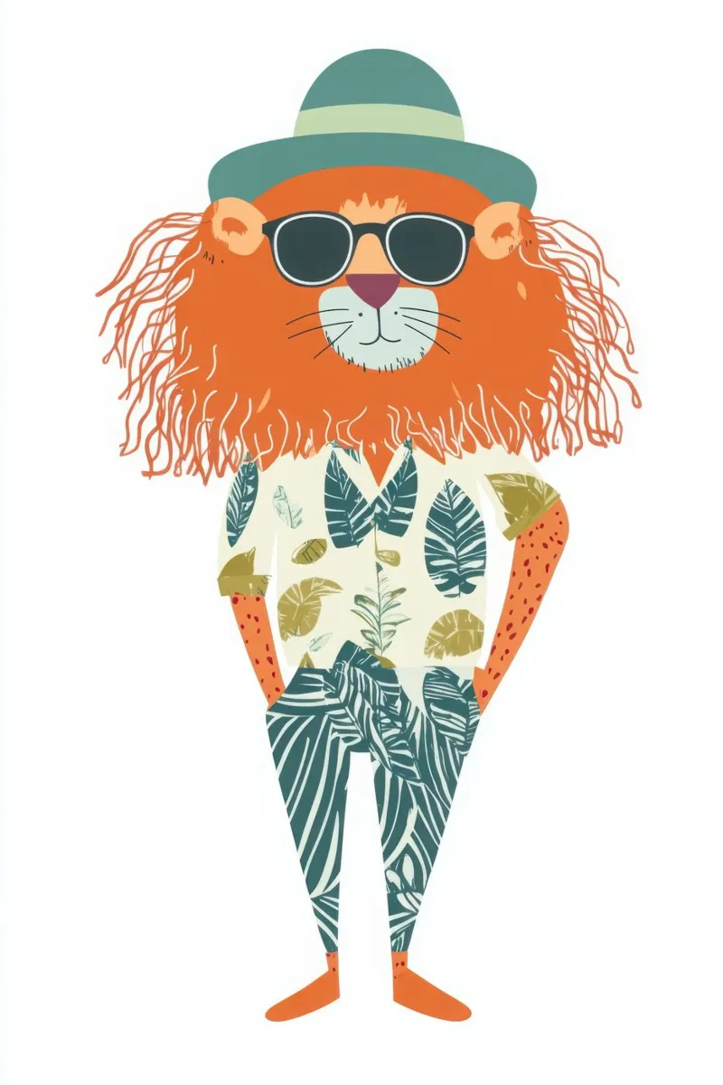 Le Lion Hipster Tropical poster with wooden frame by So Cute Land - Affiches et posters