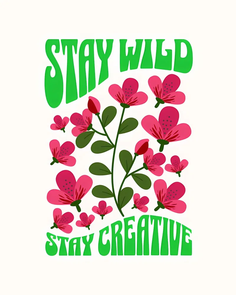 Stay Wild, Stay Creative - Floral Artwork acrylic glass by inspirational quote