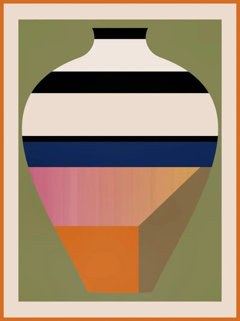 Geometric Abstract Vase 3 canvas with Floater frame by Gaite