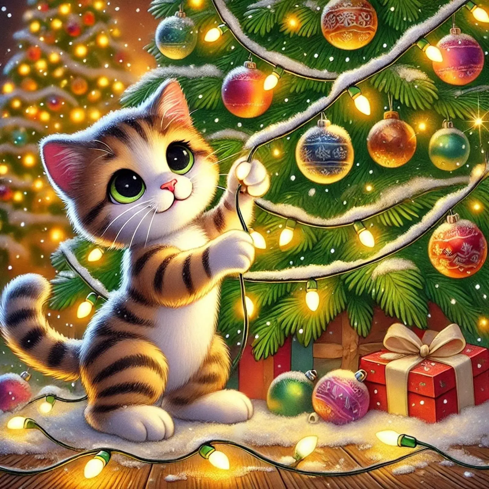 Gatto festoso con luci carta hahnemühle da FluffyToons