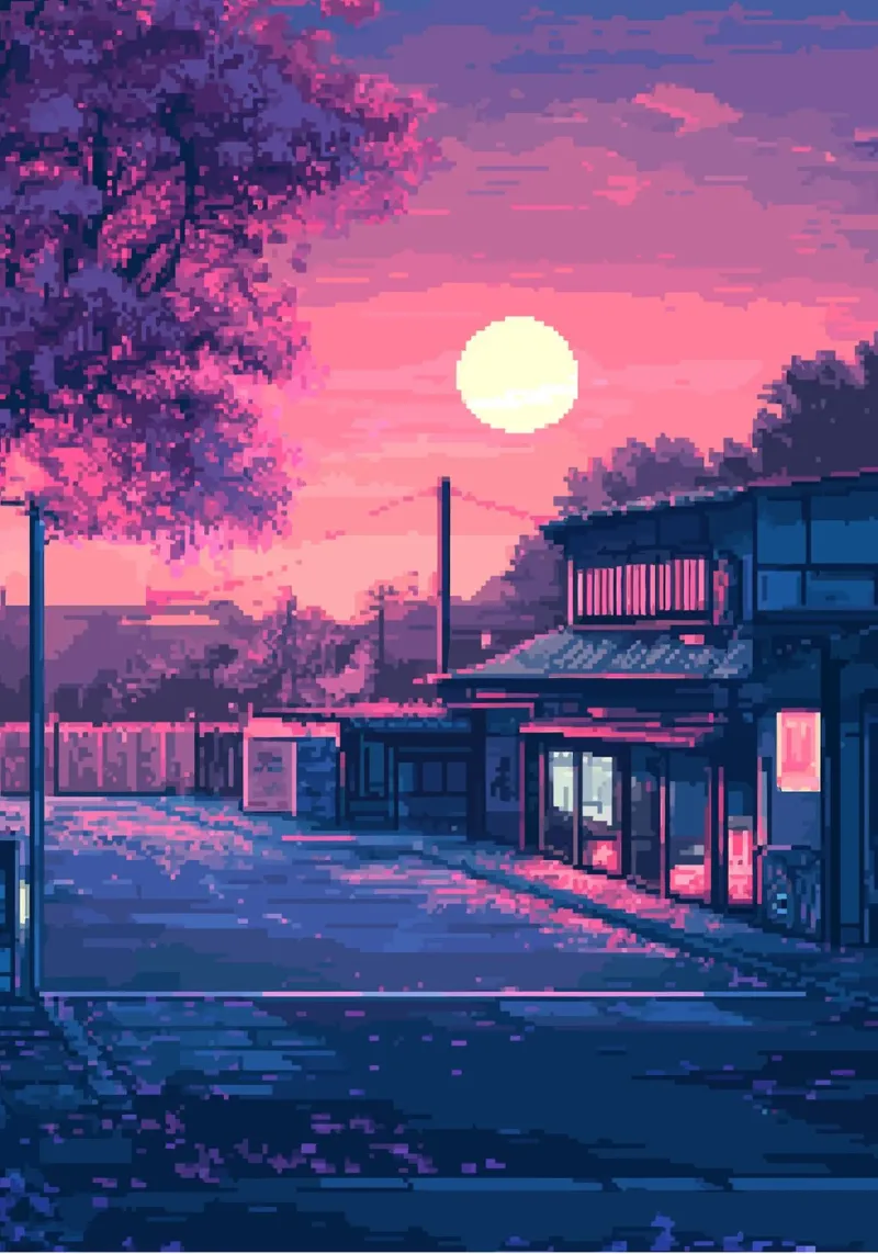 Tramonto pixelato sul Giappone pellicola backlit da Dreamyart