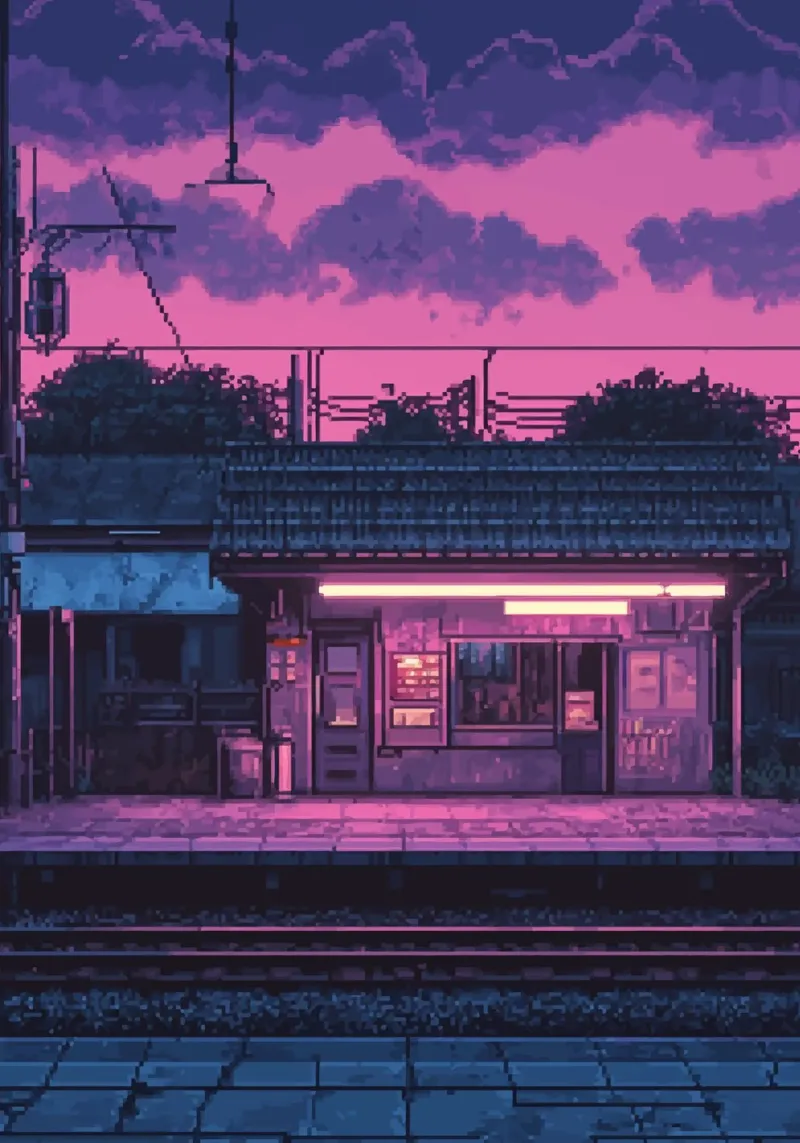 Pixel Art Train Station Night poster by Dreamyart