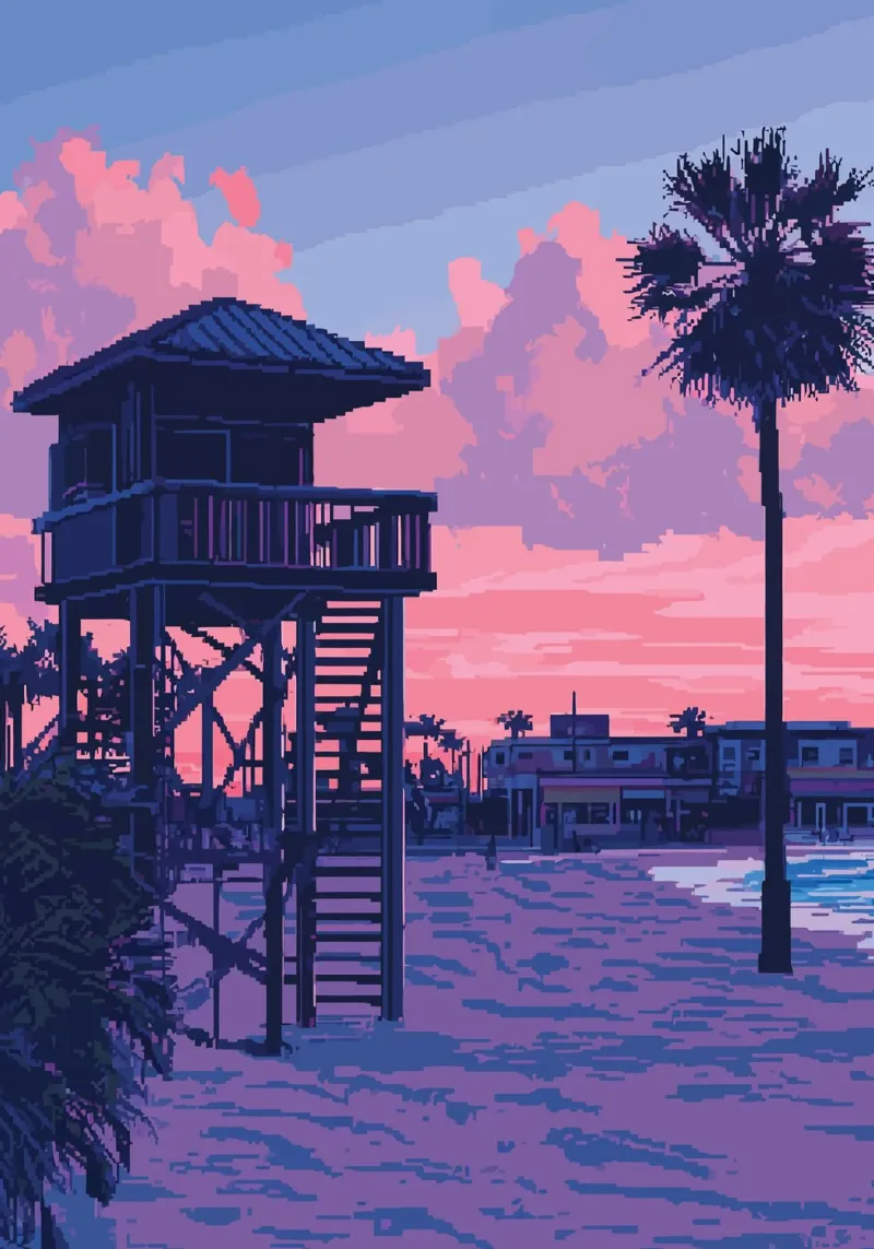Pixel Art Sunset Beach acrylic glass by Dreamyart