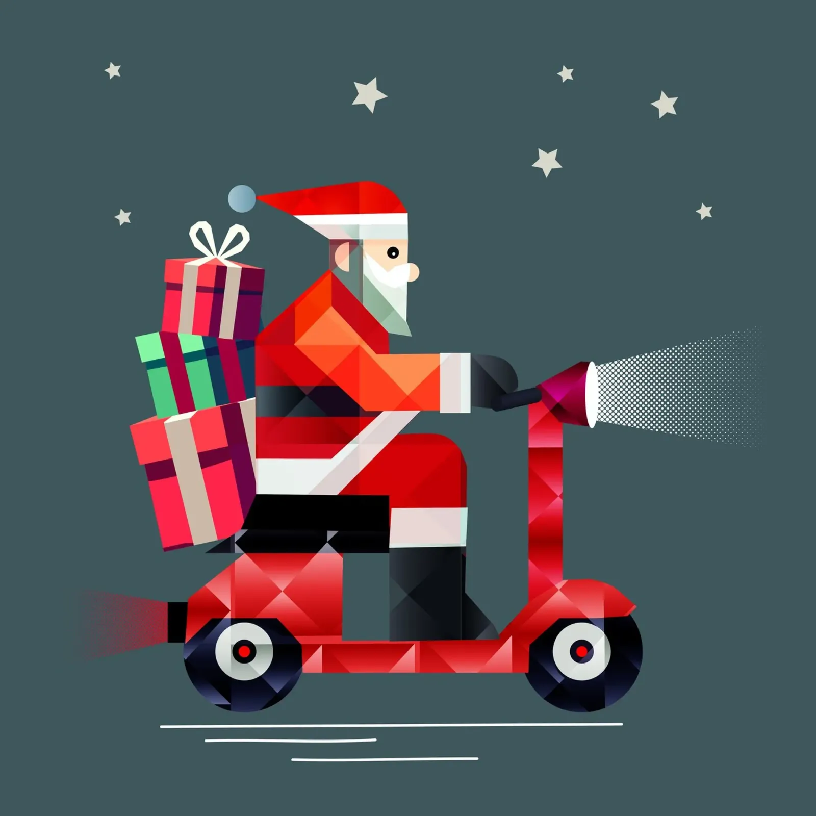 Babbo Natale consegna i regali su un elegante scooter poster da namosh