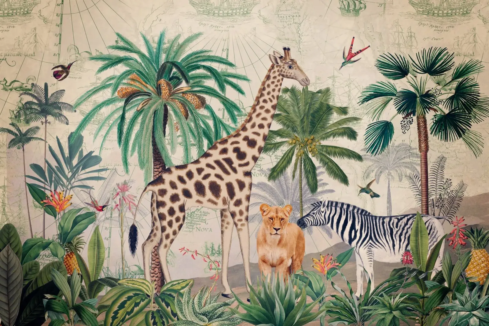 Paesaggio africano vintage con animali esotici selvatici poster da Vintage World - Uta Naumann