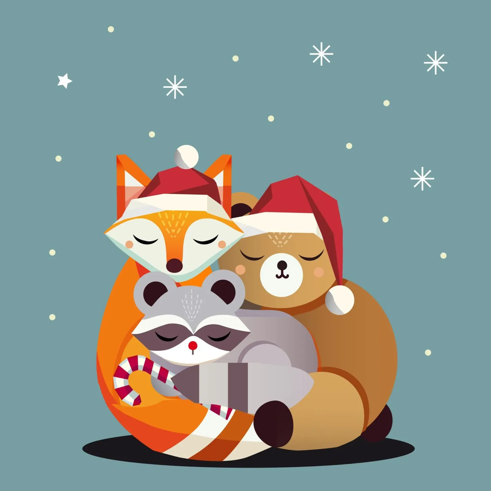 Animali della foresta e Natale - volpe, procione e orso poster con telaio in plastica da namosh