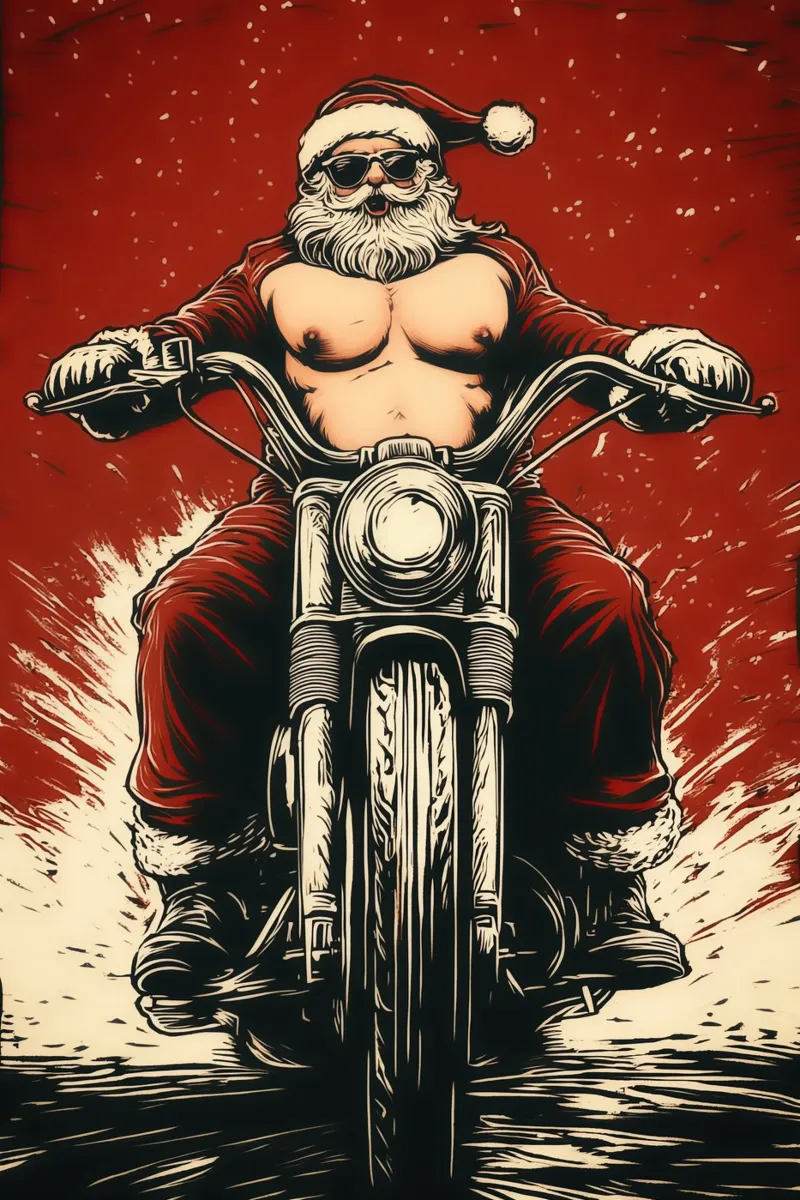 Santa Claus als Biker poster con telaio in plastica da Autofocus
