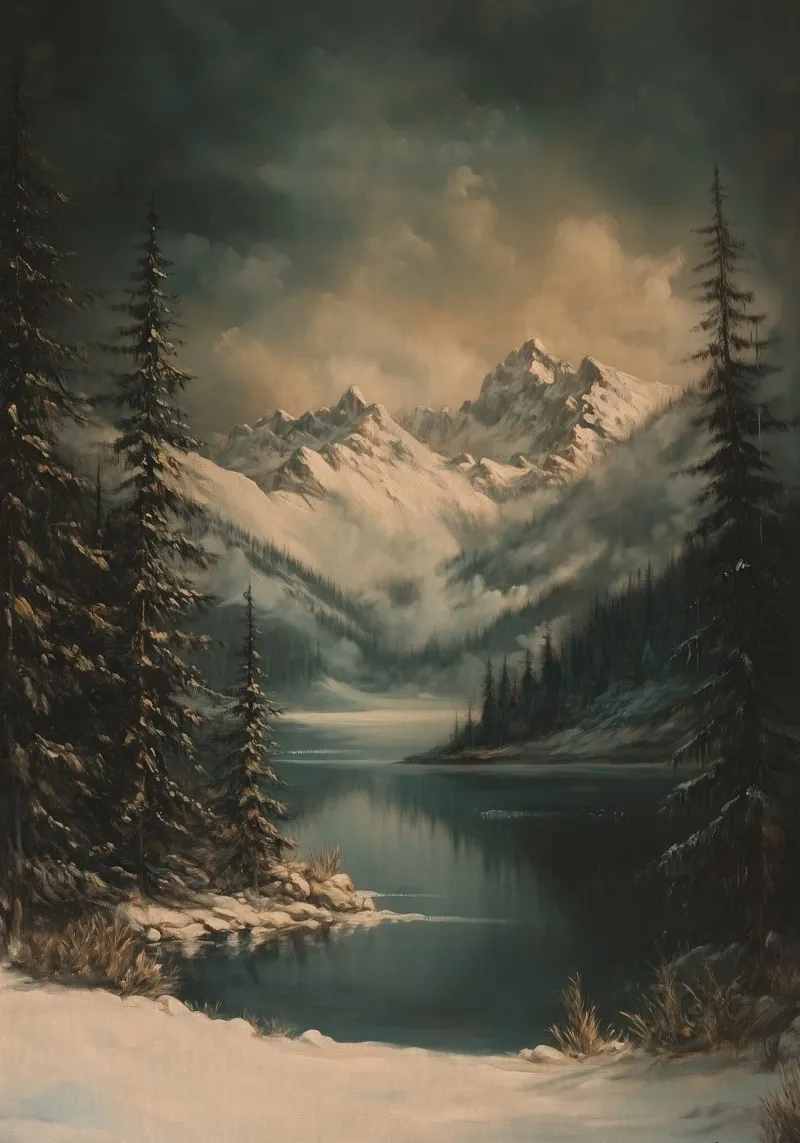 Winterberge und See poster con marco de aluminio de Luna & Noctua