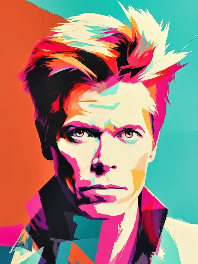 Ritratto pop art di David Bowie - Colori al neon alluminio dibond da Autofocus