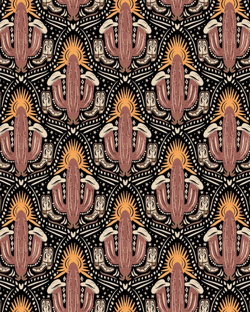 Western Sunset Black Pattern poster con telaio in plastica da anisillustration