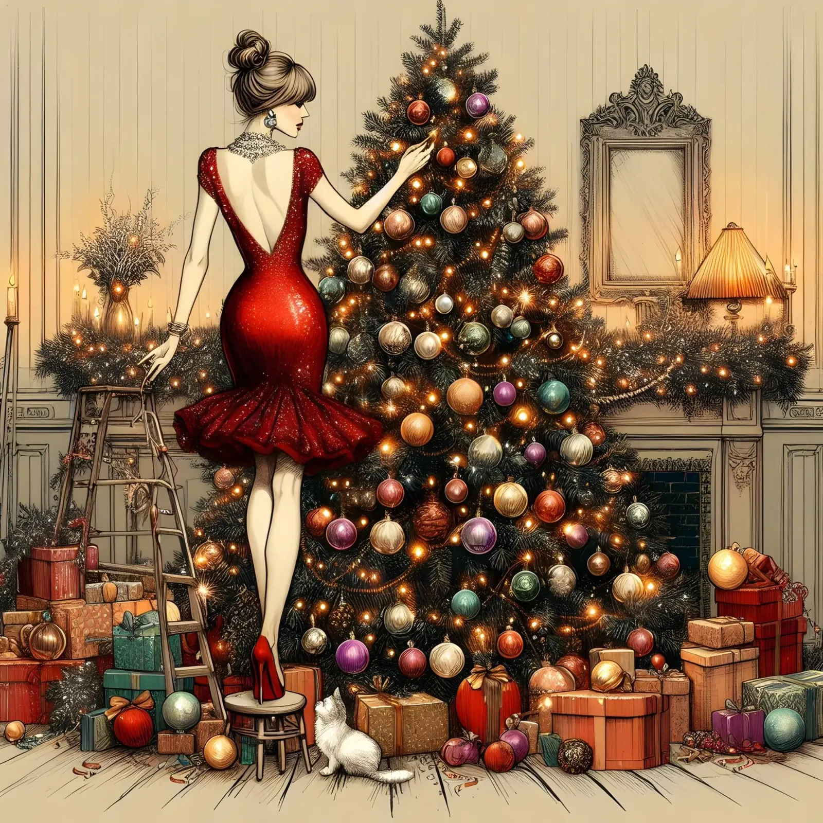 Christmas Tree Ornaments canvas by ARTOMATIC
