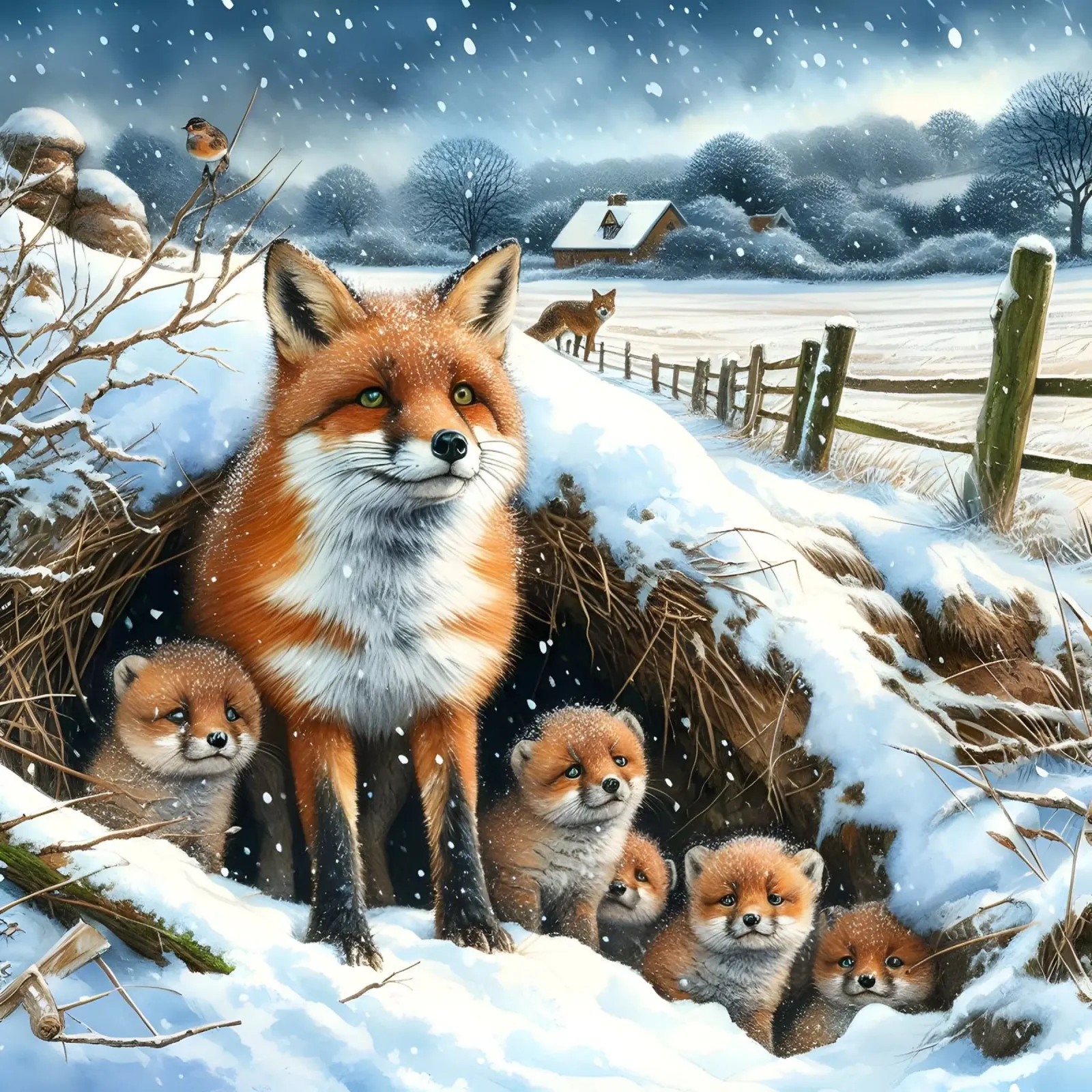 Volpe e cuccioli a Natale pellicola backlit da ARTOMATIC