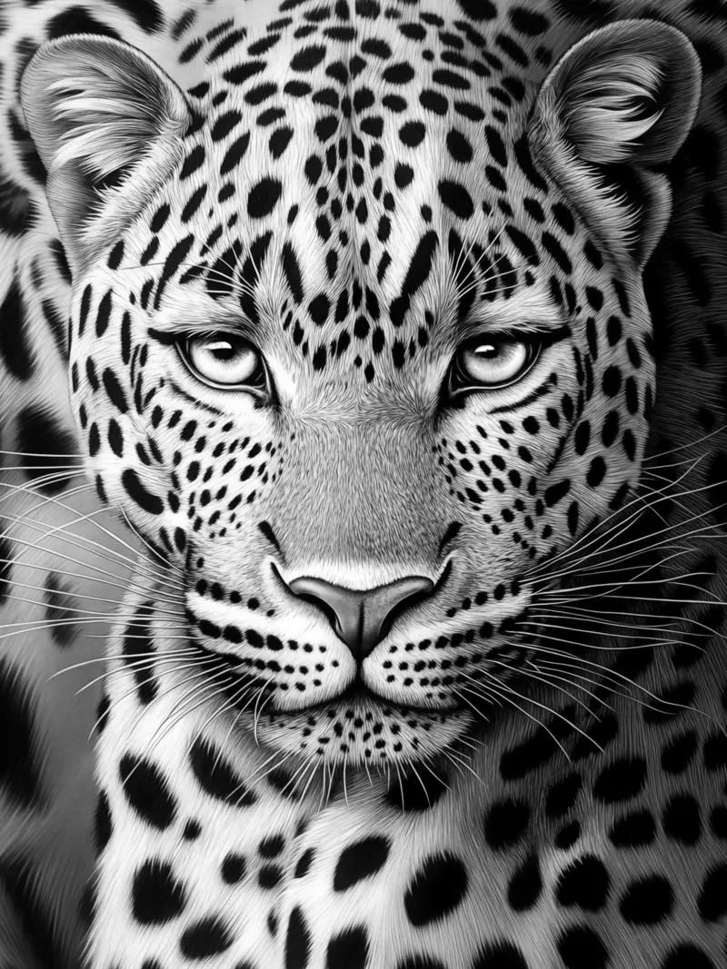 Ritratto di leopardo - Disegno in bianco e nero alluminio dibond da Autofocus