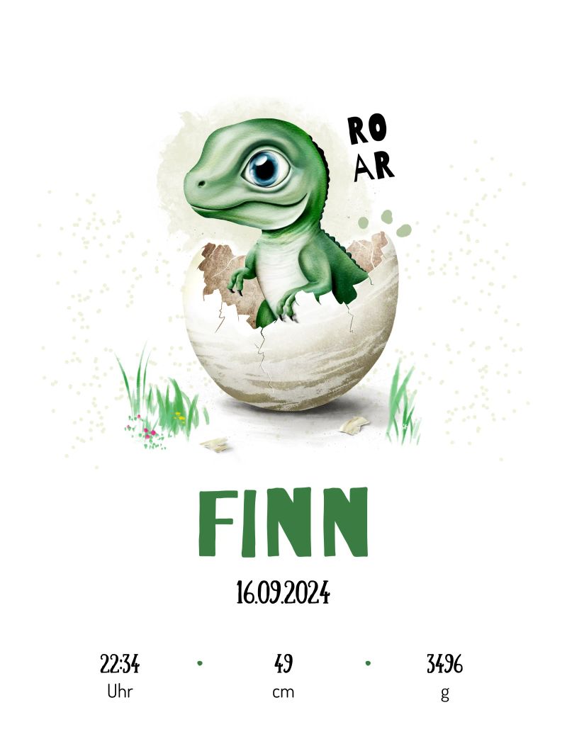 Geburtsposter - Baby Dino alu dibond de Moonlit Illustrations