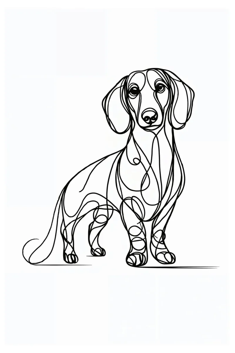 Cane bassotto Line Art tela con Cornice a cassetta da WijdevenDesign
