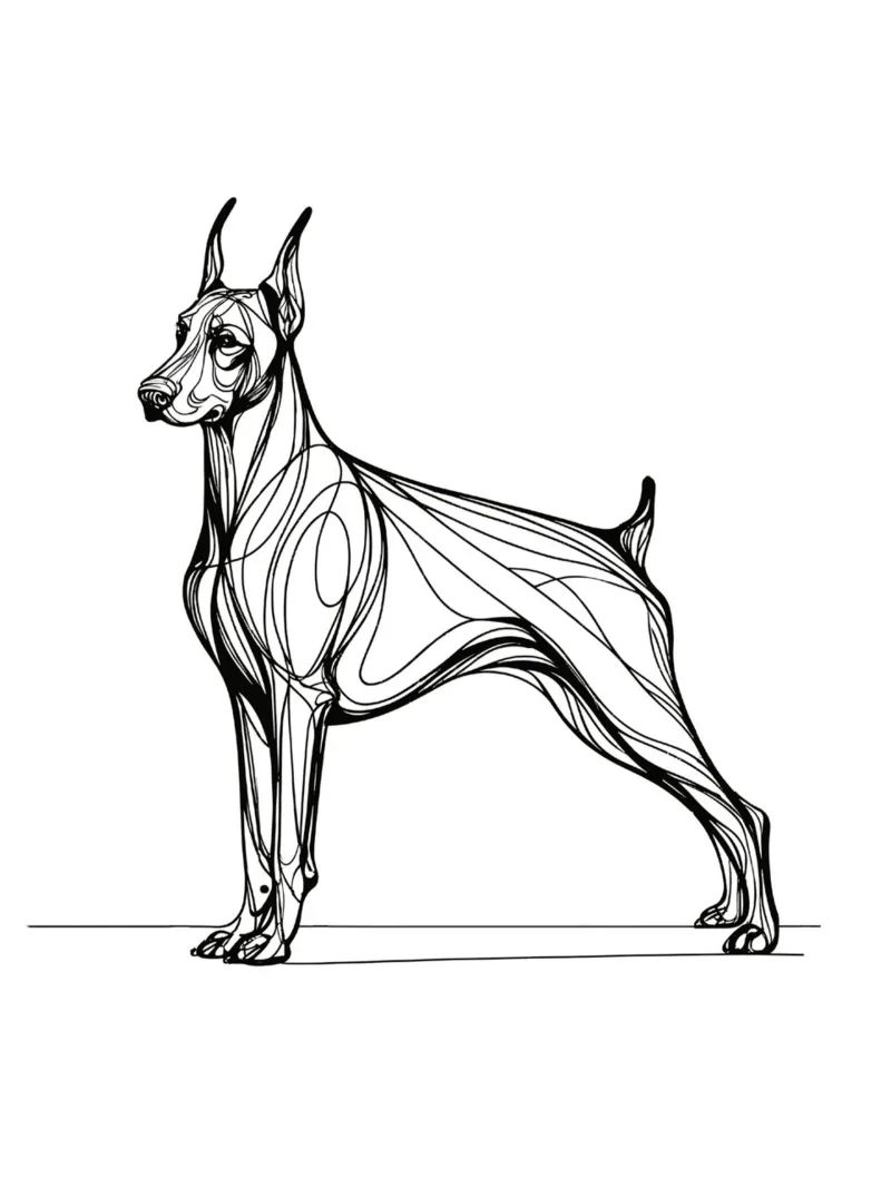 Linea d'arte del cane Doberman Pinscher poster con telaio in legno da WijdevenDesign
