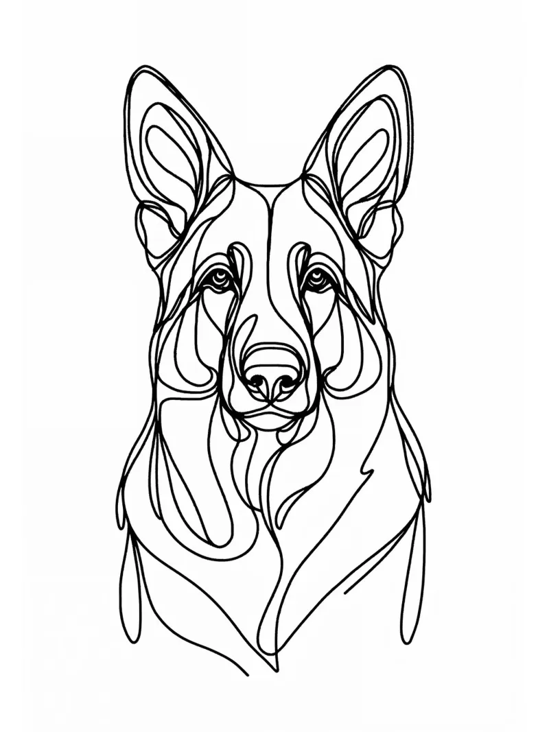 Cane da pastore tedesco Line Art poster con telaio in legno da WijdevenDesign