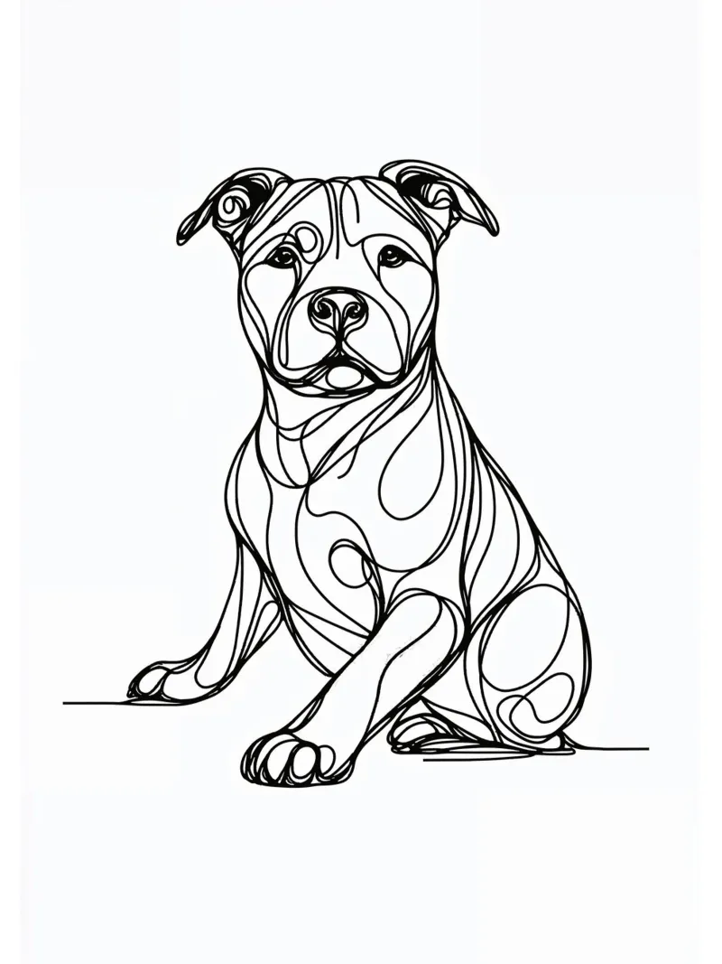 Disegno lineare del cane Pitbull poster con telaio in alluminio da WijdevenDesign