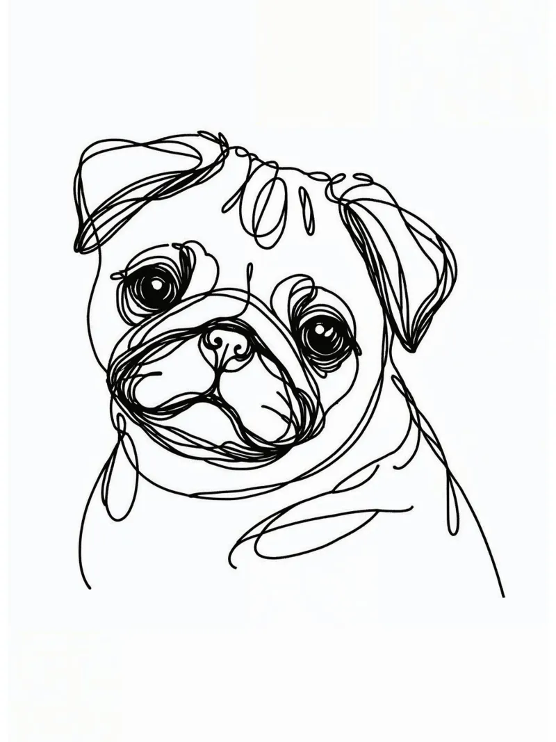 Dessin au trait d'un chien carlin hahnemühle de WijdevenDesign