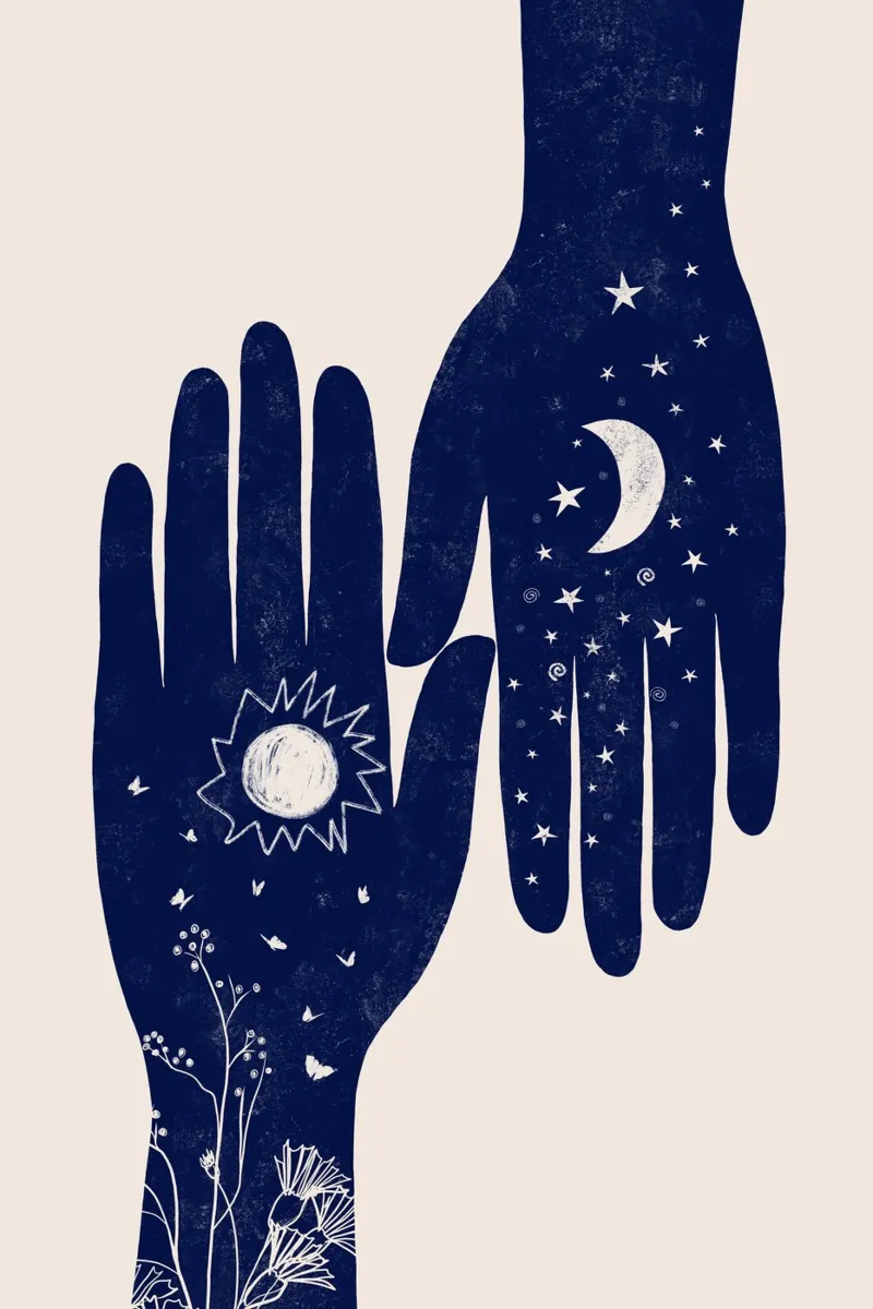 Cats & Dotz - Par Hamsa Azul poster con marco de madera de The Artcircle