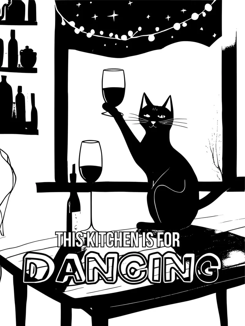 cat this kitchen is for dancing poster con telaio in alluminio da ramosashop