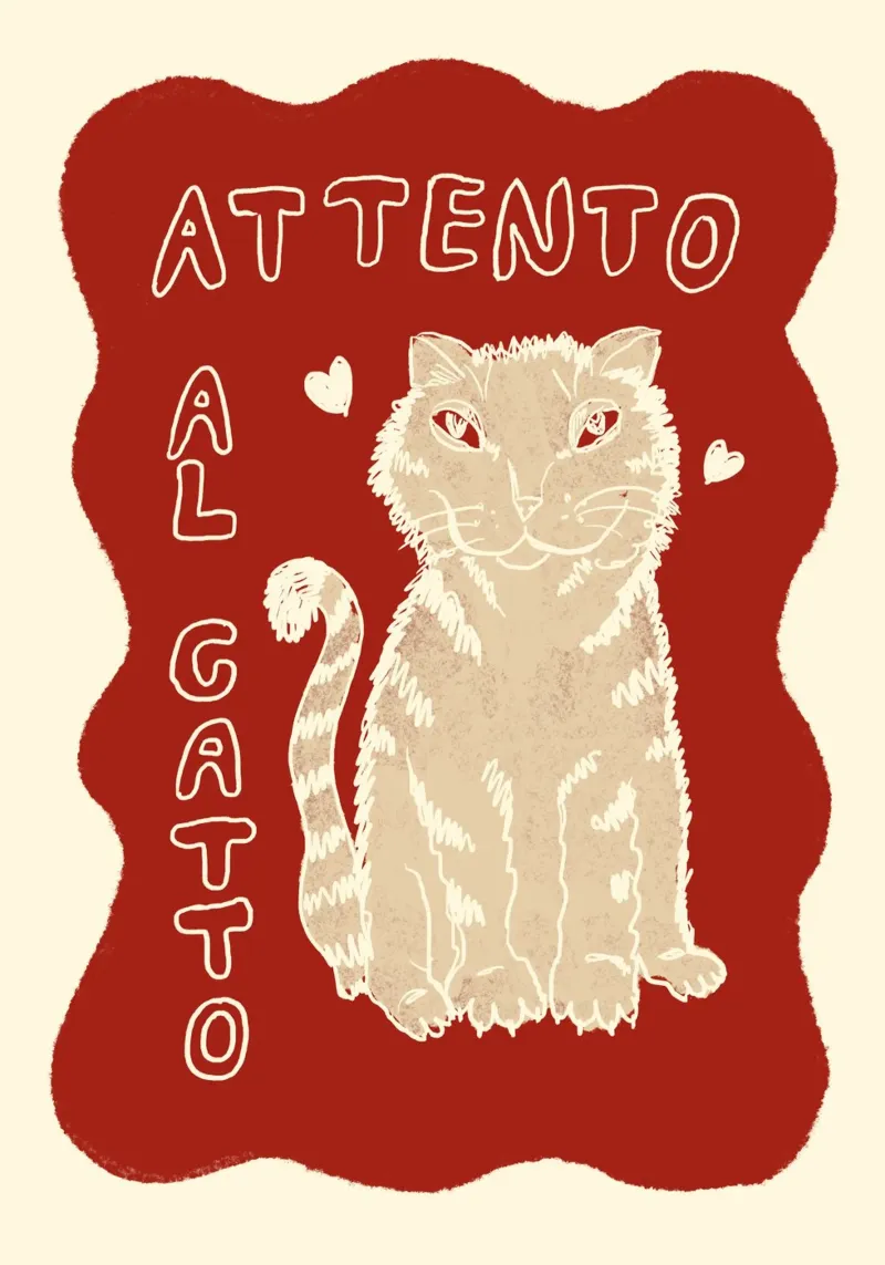 Attento al Catto - Katze rot beige tela con Cornice a cassetta da Studio Dolci
