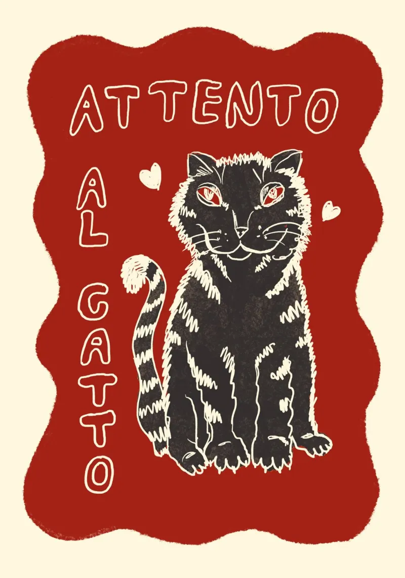 Attento al Catto - Katze grau poster con telaio in legno da Studio Dolci