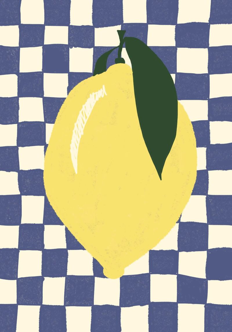 Zitrone auf Karomuster poster de Studio Dolci