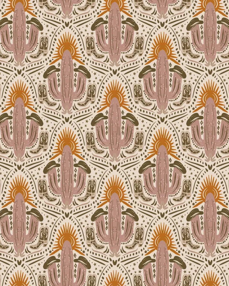 Western Sunset Beige Pattern tela con Cornice a cassetta da anisillustration