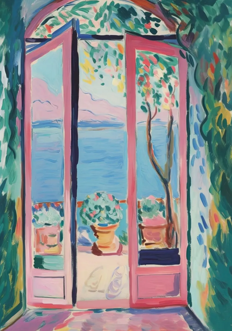Mediterranean freedom: a window into paradise canvas by Nikis Art Studio