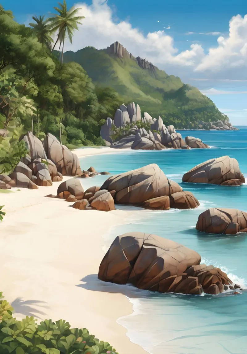 Spiaggia tropicale rocciosa pellicola backlit da Charnwood Prints