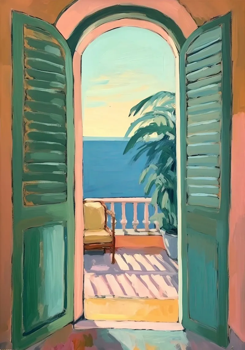 Glimpses of light: The world through an open window canvas by Nikis Art Studio